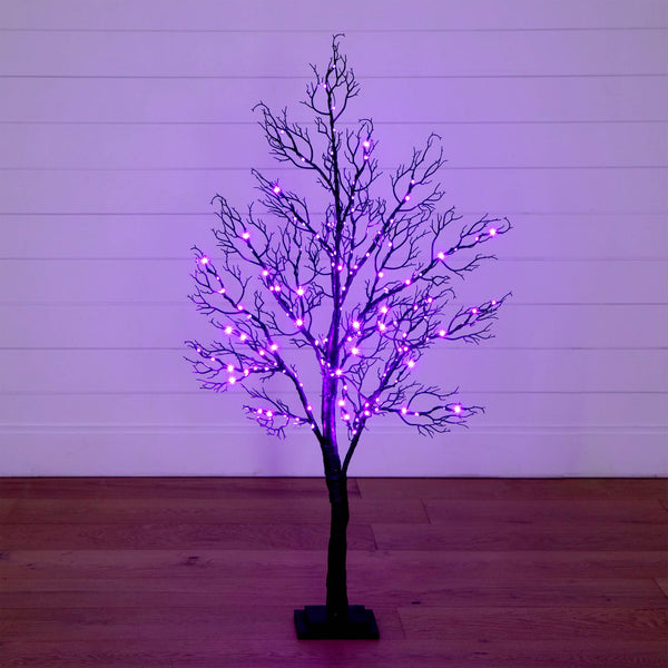 4' Pre-Lit Halloween Minimalist Twig Artificial Fall Tree with 160 Orange & Purple LED Lights