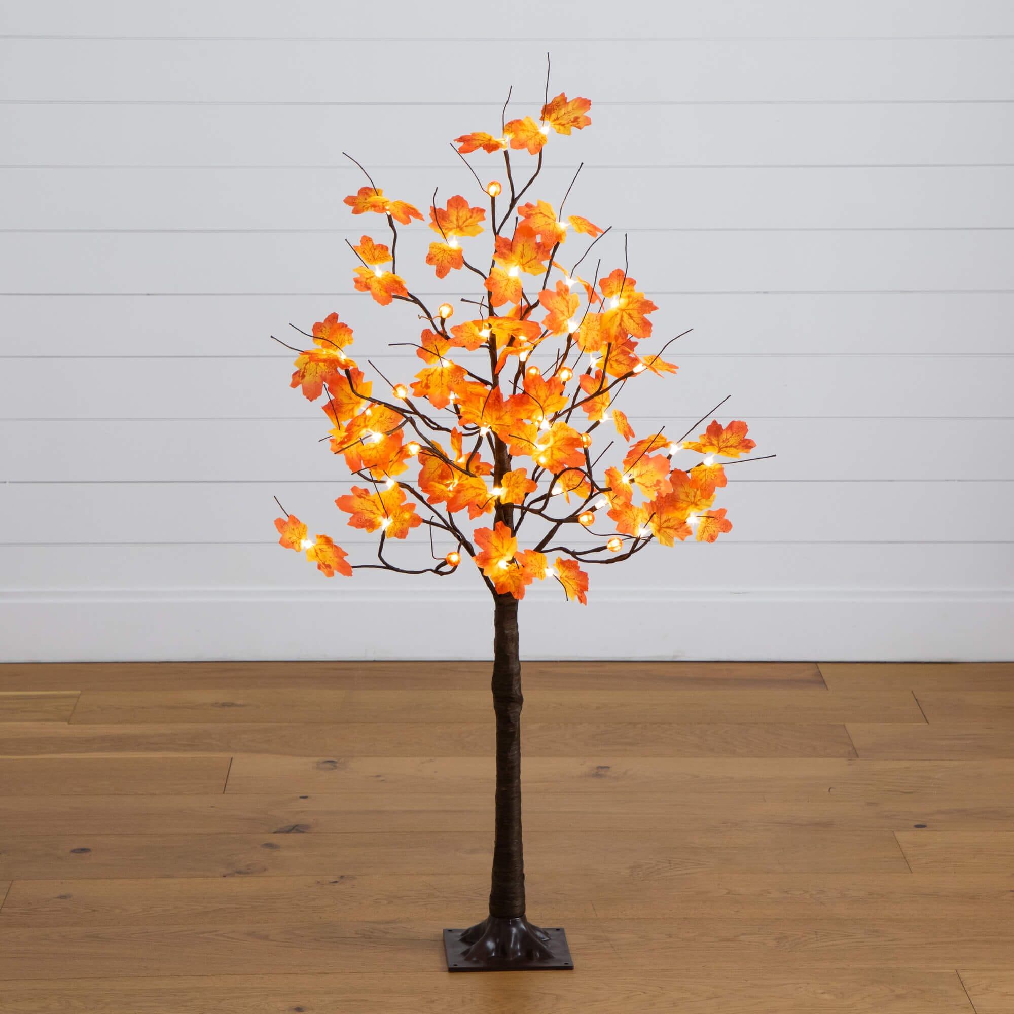 4' Pre-Lit Minimalist Autumn Maple Artificial Fall Tree with 56 LED Wa ...