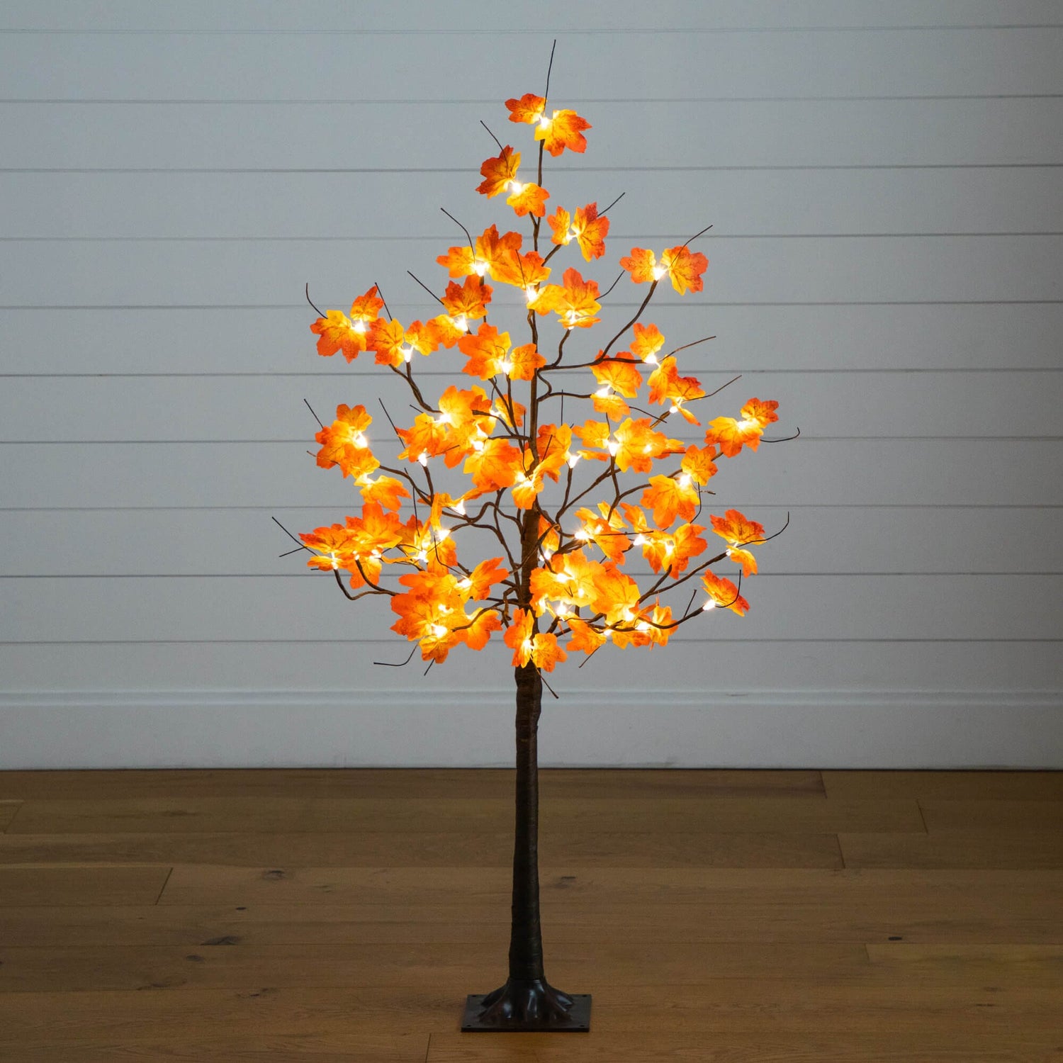 4' Pre-Lit Minimalist Autumn Maple Artificial Fall Tree with 56 Warm White LED Lights