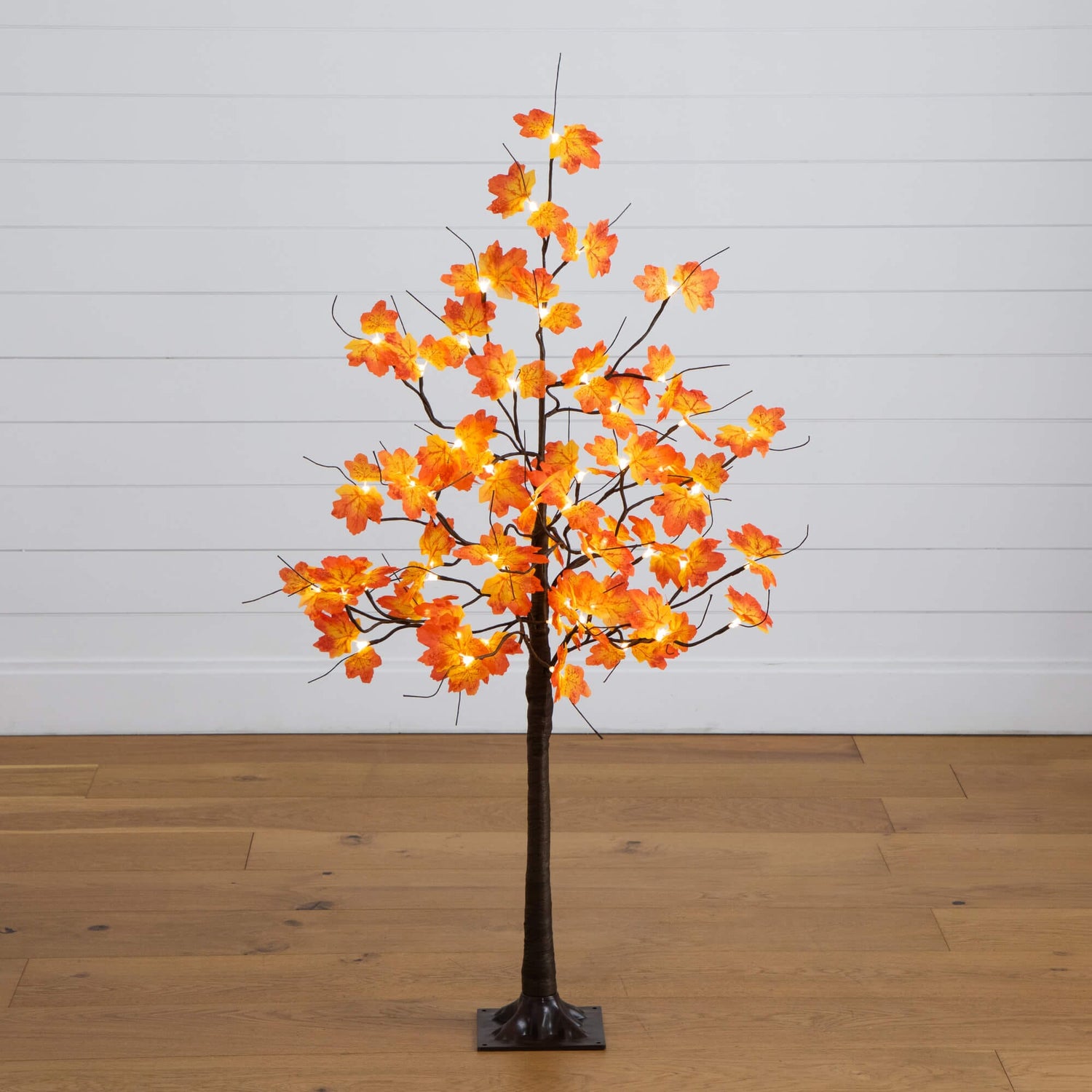 4' Pre-Lit Minimalist Autumn Maple Artificial Fall Tree with 56 Warm White LED Lights