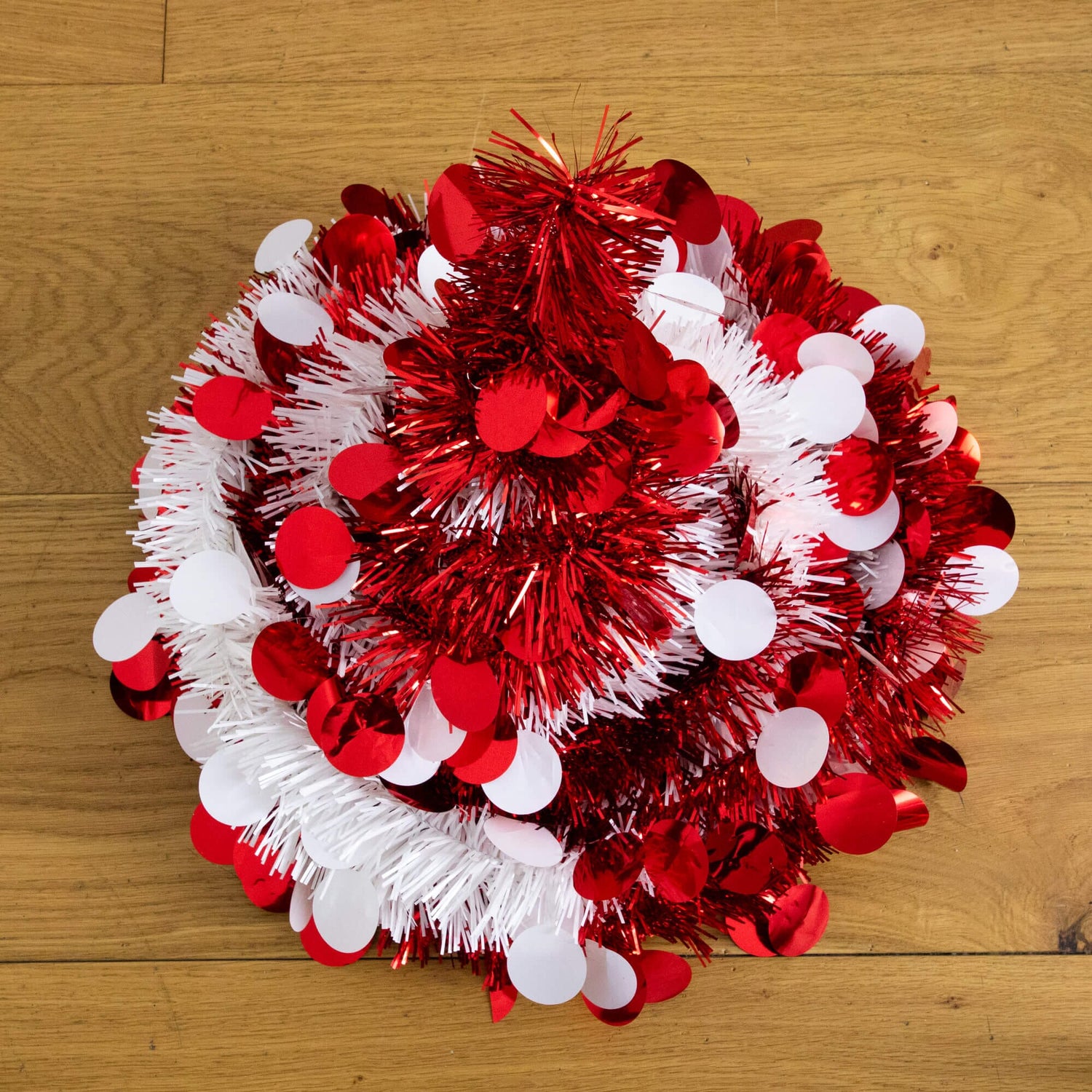 4' Pre-Lit Pop up Red & White Tinsel Christmas Tree with 50 Mutlicolored LED Lights