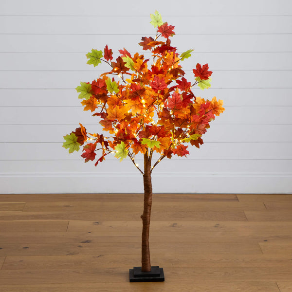 4' Pre-Lit Shades of Autumn Maple Artificial Fall Tree with 180 Warm White LED Lights
