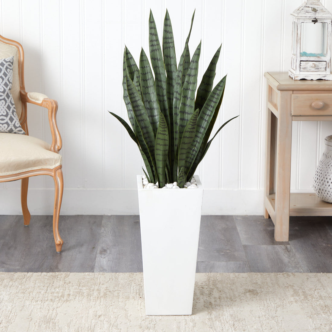 4' Sansevieria Artificial Plant in White Tower Planter – Nearly Natural