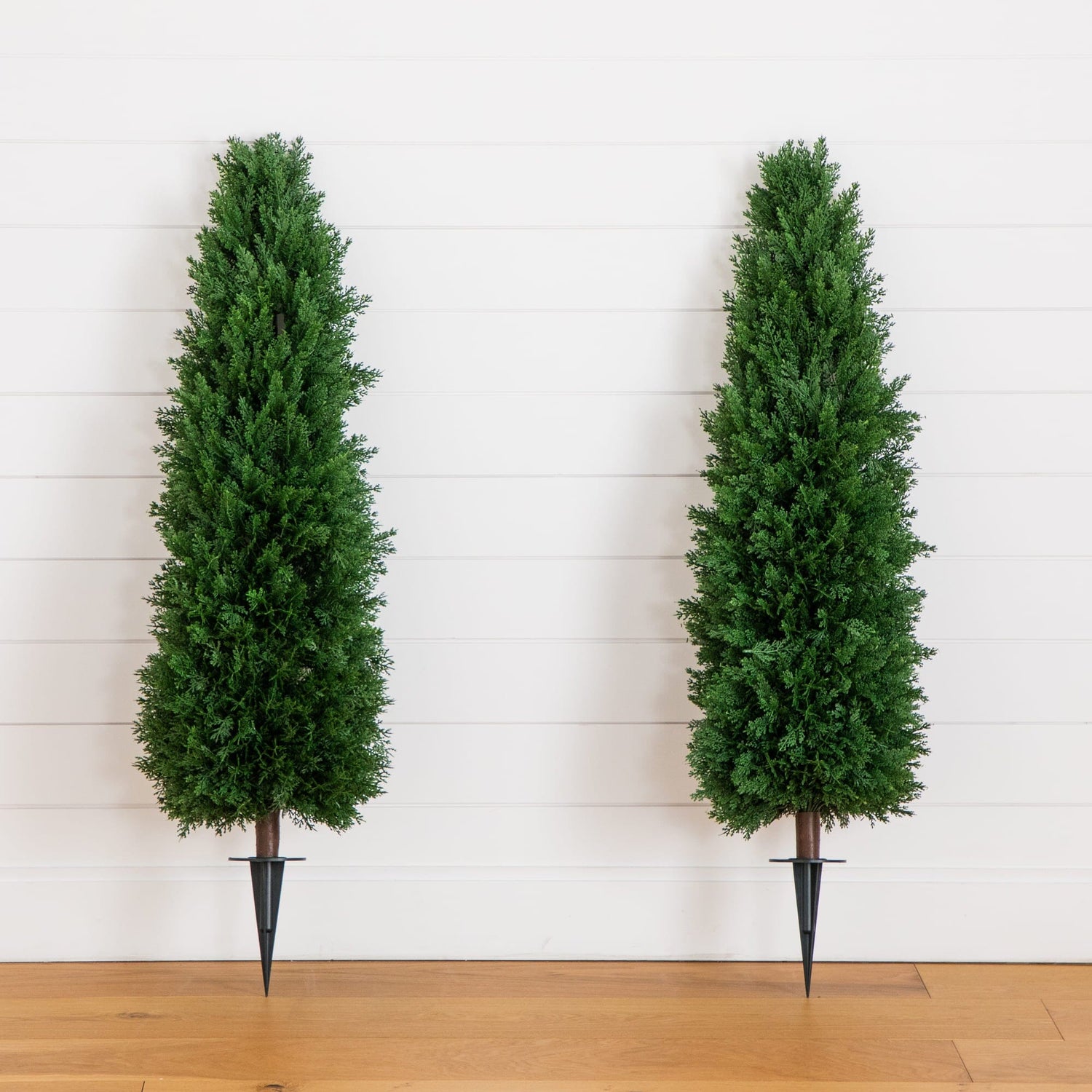 4' UV Resistant Artificial Cedar Plant with Integrated Ground Stake (Indoor/Outdoor) - Set of 2
