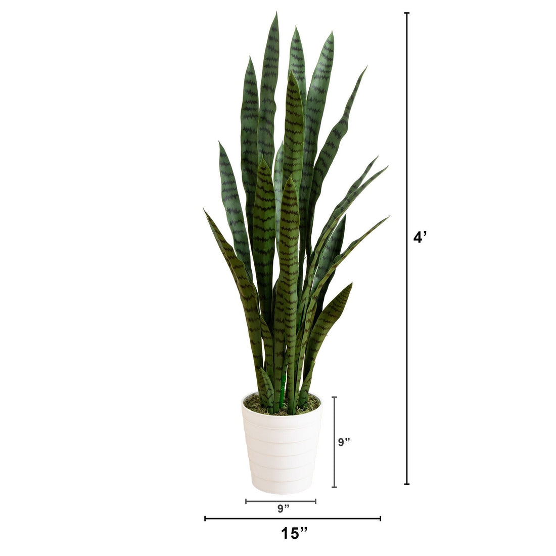 snake plant chart 4’ UV Resistant Artificial Sansevieria Plant in White Decorative Planter (Indoor/Outdoor)
