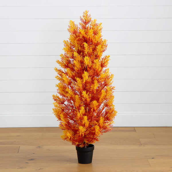 4' UV Resistant Autumn Artificial Fall Cedar Tree (Indoor/Outdoor)