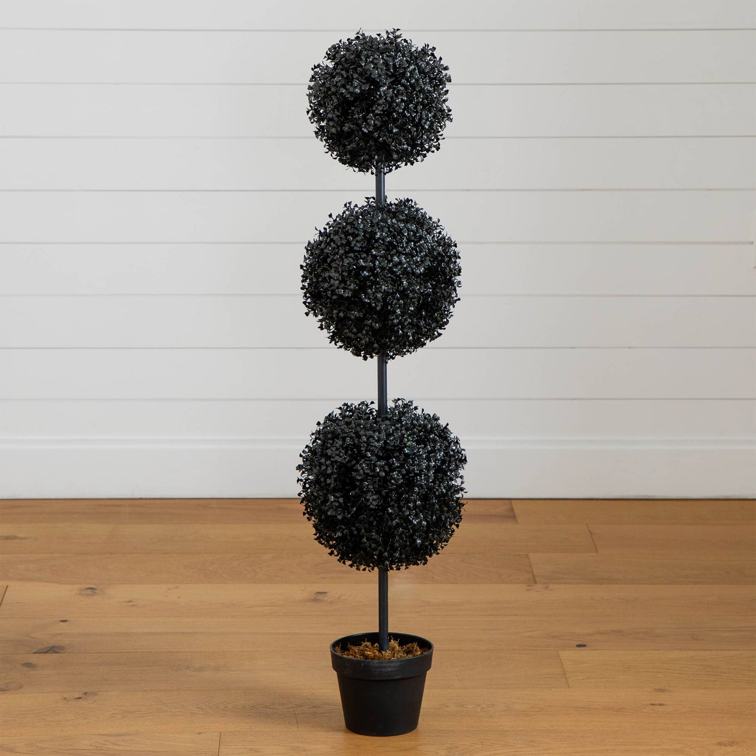 4' UV Resistant Halloween Black Artificial Triple Ball Boxwood Topiary (Indoor/Outdoor)