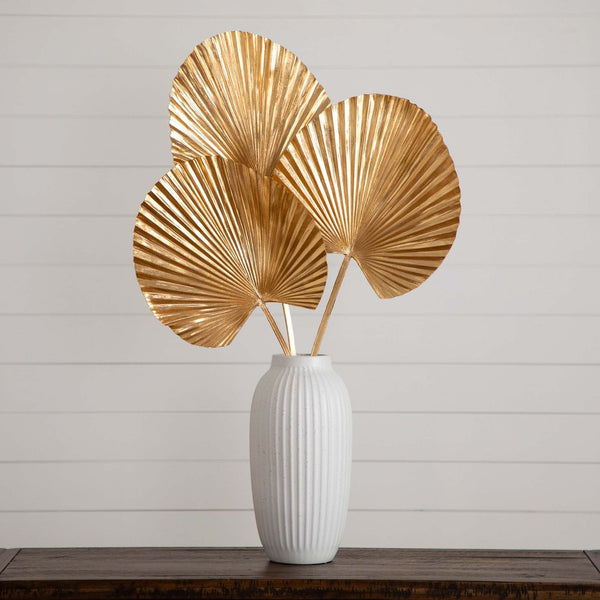 40" Artificial Golden Ruffled Fan Palm Stems - Set of 3