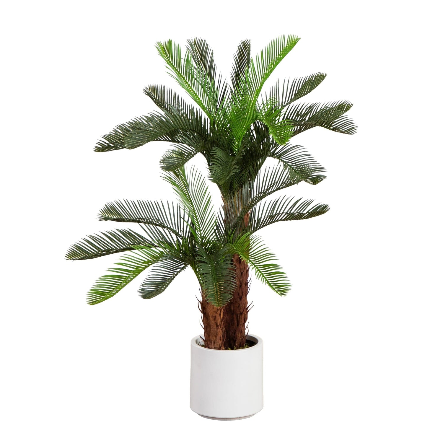 40" UV Resistant Artificial Double Cycas Palm Tree in White Decorative Planter (Indoor/Outdoor)