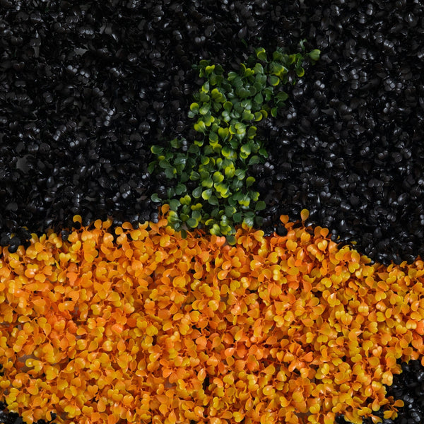 40” x 40” UV Resistant Artificial Halloween Boxwood Jack-o'-Lantern Wall Decor Mat (Indoor/Outdoor)