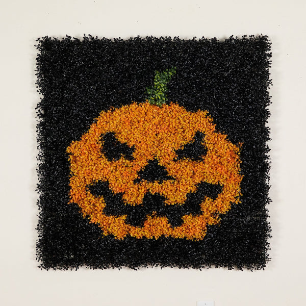 40” x 40” UV Resistant Artificial Halloween Boxwood Jack-o'-Lantern Wall Decor Mat (Indoor/Outdoor)