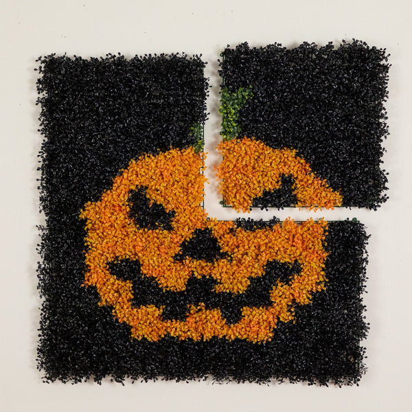 40” x 40” UV Resistant Artificial Halloween Boxwood Jack-o'-Lantern Wall Decor Mat (Indoor/Outdoor)