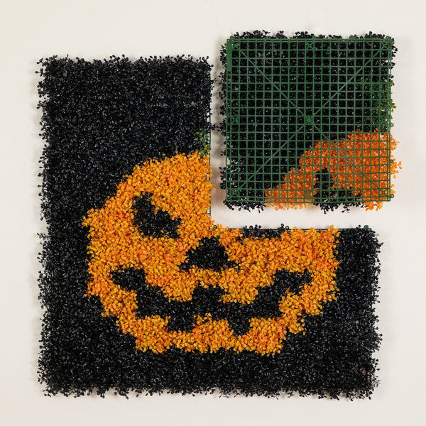 40” x 40” UV Resistant Artificial Halloween Boxwood Jack-o'-Lantern Wall Decor Mat (Indoor/Outdoor)