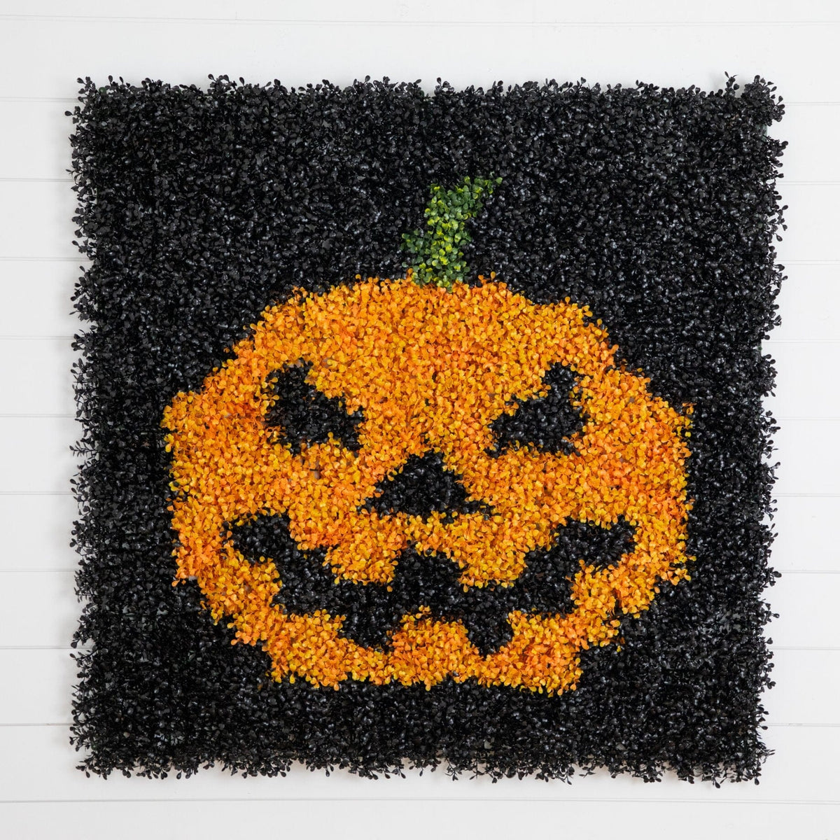 40” x 40” UV Resistant Artificial Halloween Boxwood Jack-o'-Lantern Wall Decor Mat (Indoor/Outdoor)