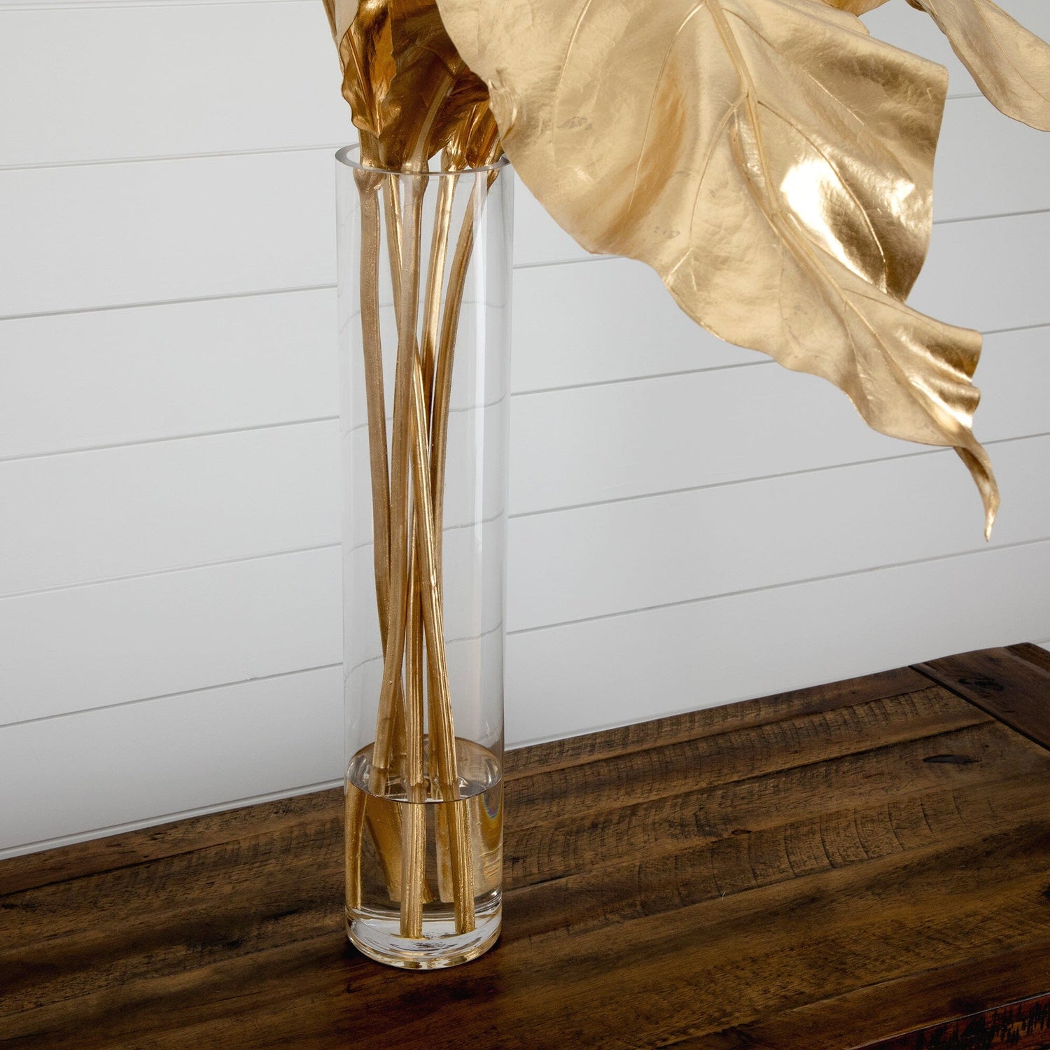 41” Artificial Golden Palm Foliage in Glass Vase