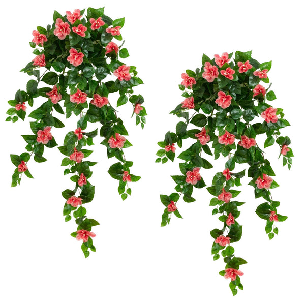 41" UV Resistant Artificial Azalea Hanging Plant (Indoor/Outdoor) - Set of 2