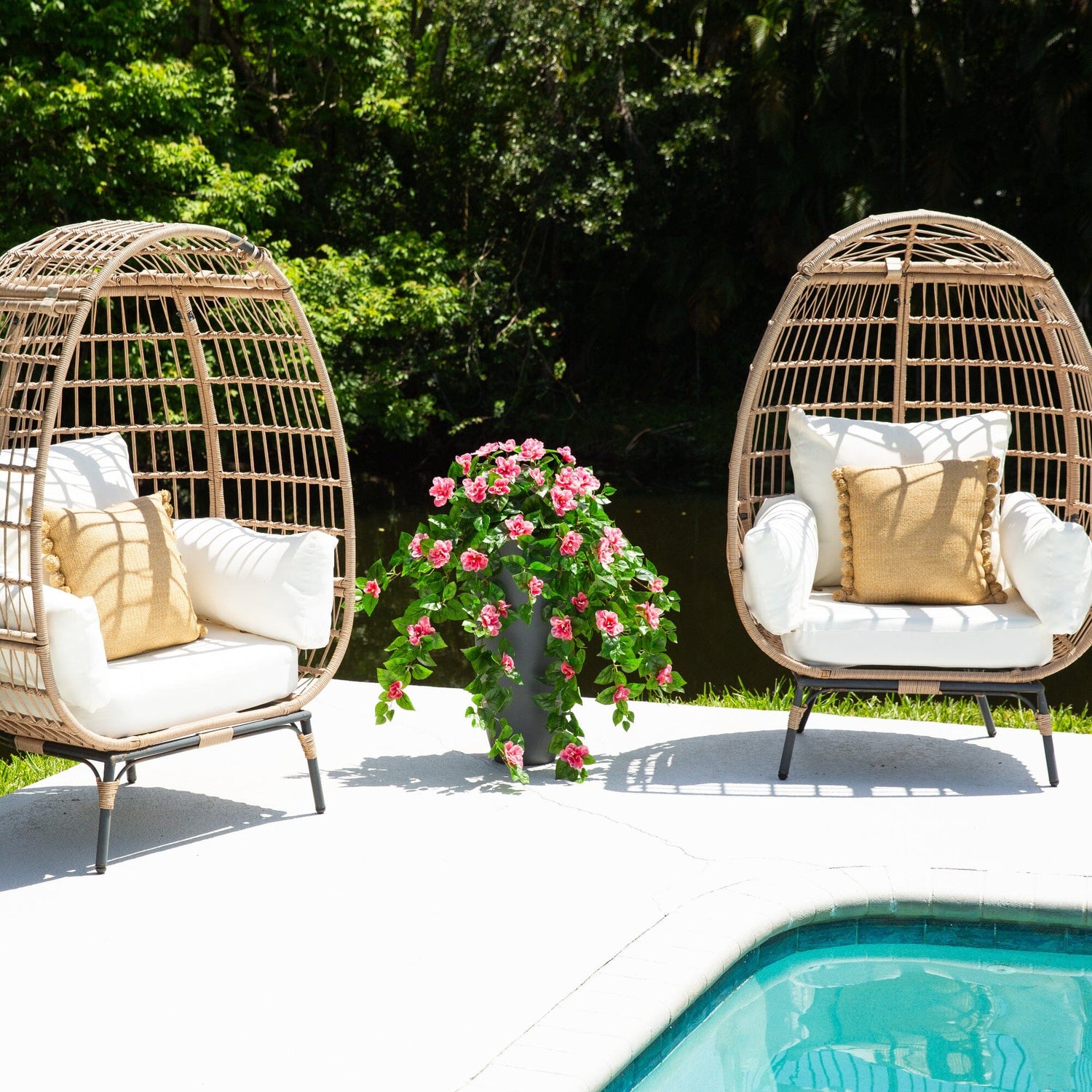 41" UV Resistant Artificial Azalea Hanging Plant (Indoor/Outdoor) - Set of 2