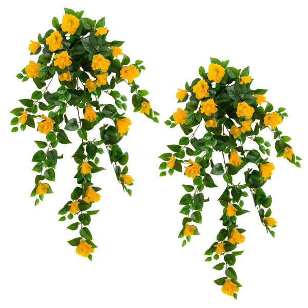 41" UV Resistant Artificial Hibiscus Hanging Plant (Indoor/Outdoor) - Set of 2