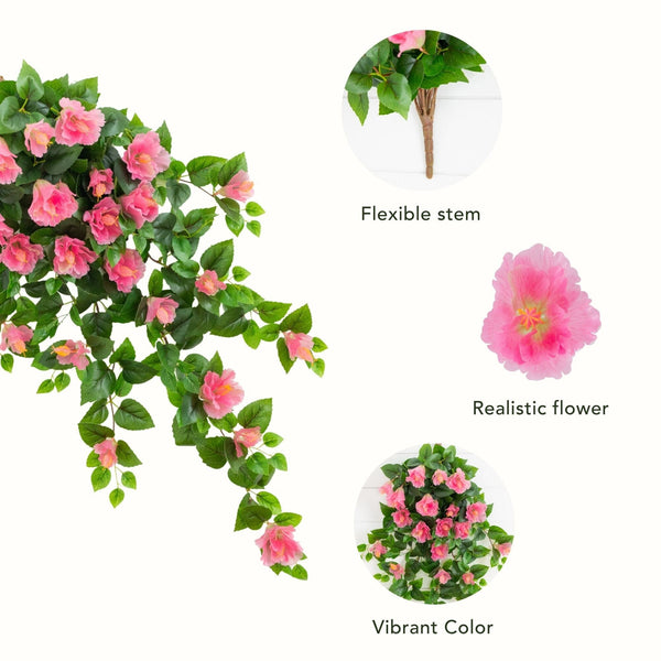 41" UV Resistant Artificial Hibiscus Hanging Plant (Indoor/Outdoor) - Set of 2