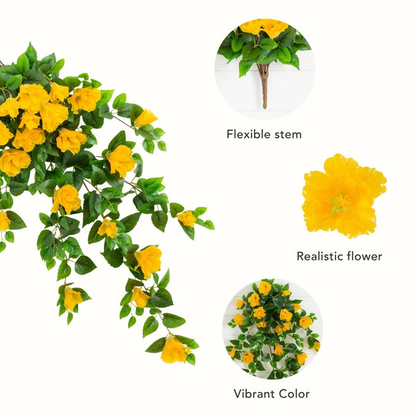 41" UV Resistant Artificial Hibiscus Hanging Plant (Indoor/Outdoor) - Set of 2