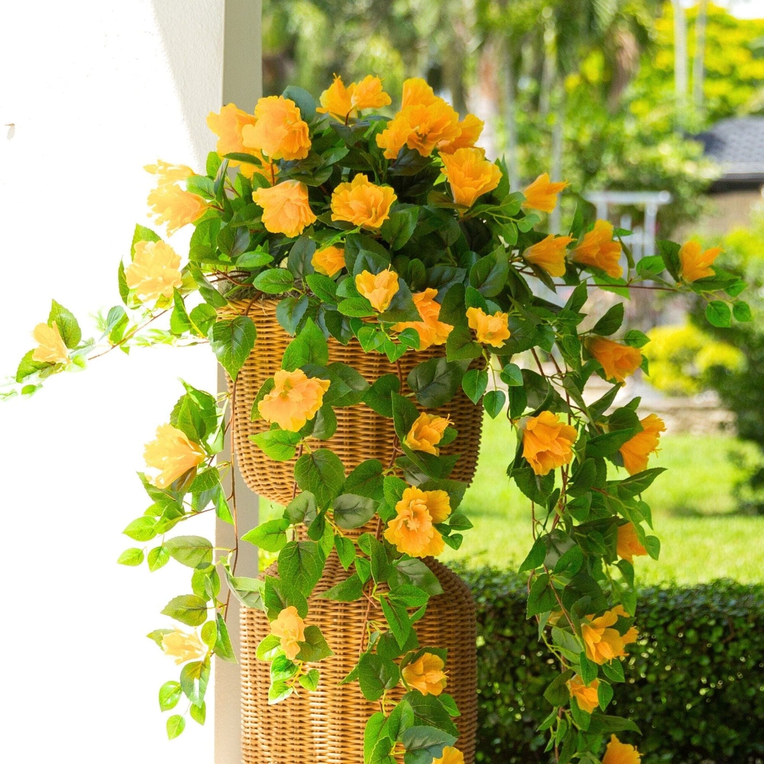 indoor hanging flower plants 41" UV Resistant Artificial Hibiscus Hanging Plant (Indoor/Outdoor)