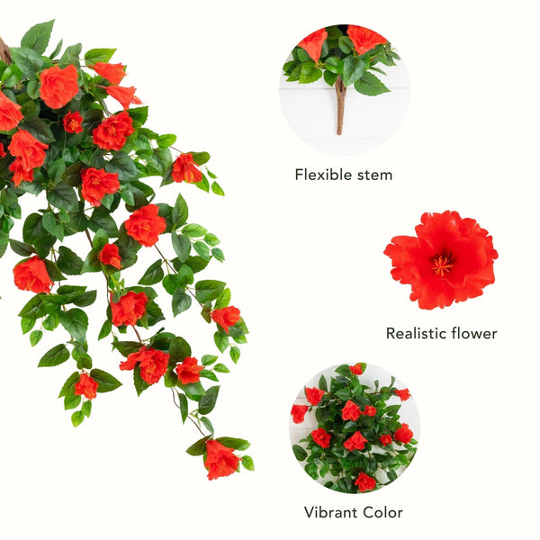 41" UV Resistant Artificial Hibiscus Hanging Plant (Indoor/Outdoor) - Set of 2