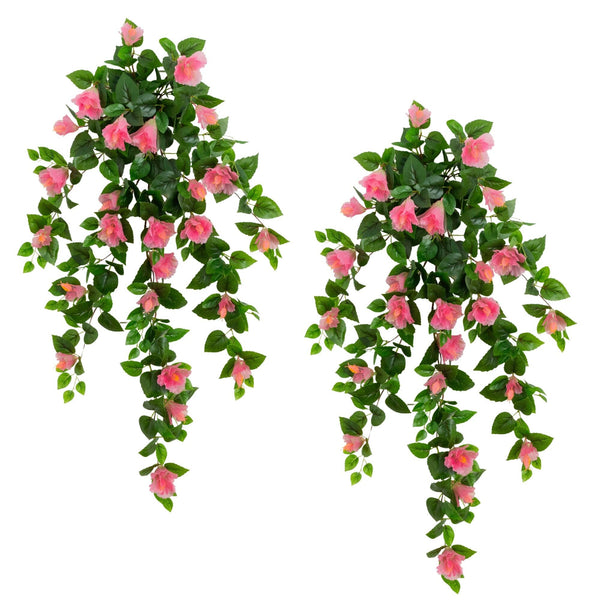 41" UV Resistant Artificial Hibiscus Hanging Plant (Indoor/Outdoor) - Set of 2