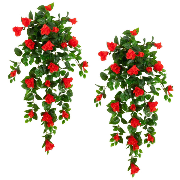 41" UV Resistant Artificial Hibiscus Hanging Plant (Indoor/Outdoor) - Set of 2