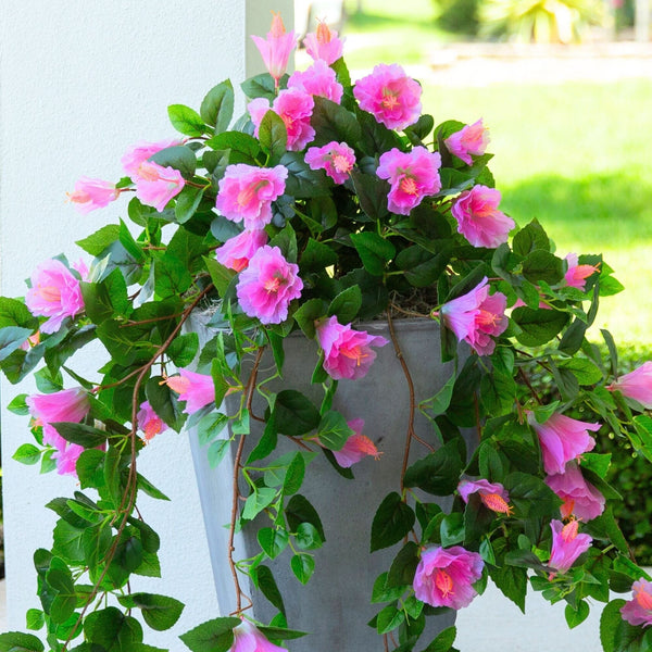 41" UV Resistant Artificial Hibiscus Hanging Plant (Indoor/Outdoor) - Set of 2