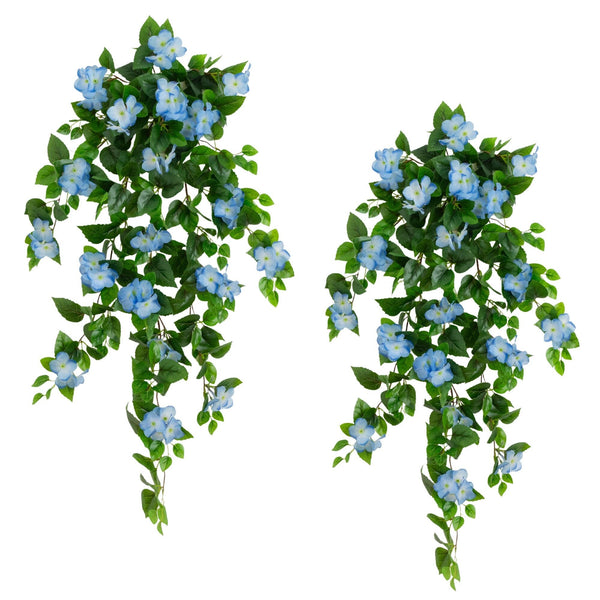 41" UV Resistant Artificial Hydrangea Hanging Plant (Indoor/Outdoor) - Set of 2
