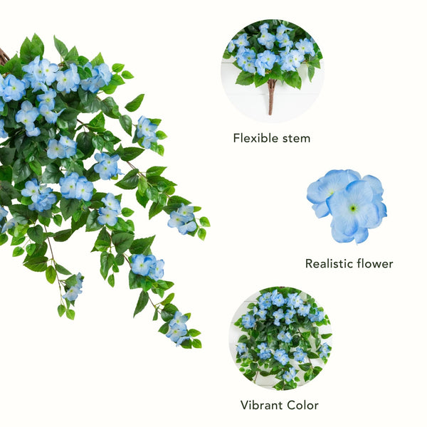 41" UV Resistant Artificial Hydrangea Hanging Plant (Indoor/Outdoor) - Set of 2