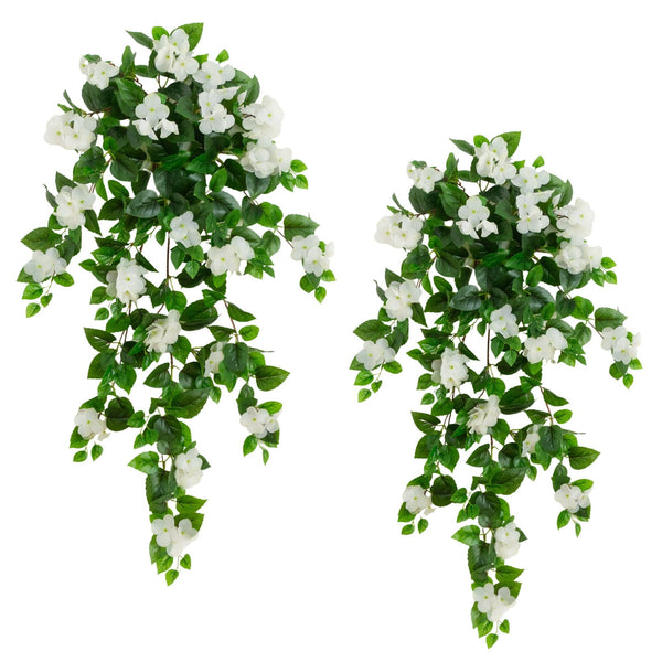 41" UV Resistant Artificial Hydrangea Hanging Plant (Indoor/Outdoor) - Set of 2