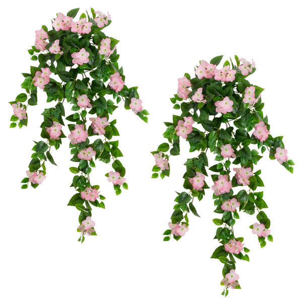 41" UV Resistant Artificial Hydrangea Hanging Plant (Indoor/Outdoor) - Set of 2