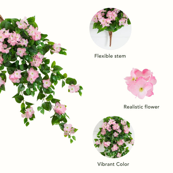 41" UV Resistant Artificial Hydrangea Hanging Plant (Indoor/Outdoor) - Set of 2