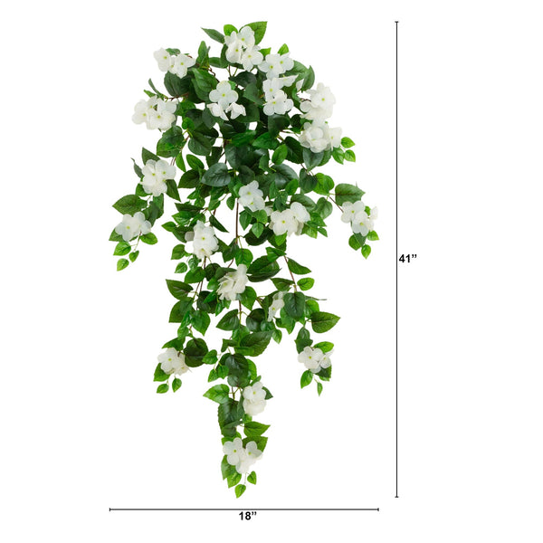 41" UV Resistant Artificial Hydrangea Hanging Plant (Indoor/Outdoor) - Set of 2