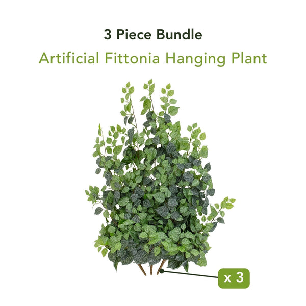 41" UV Resistant Artificial Fittonia Hanging Plant (Indoor/Outdoor) - Set of 3