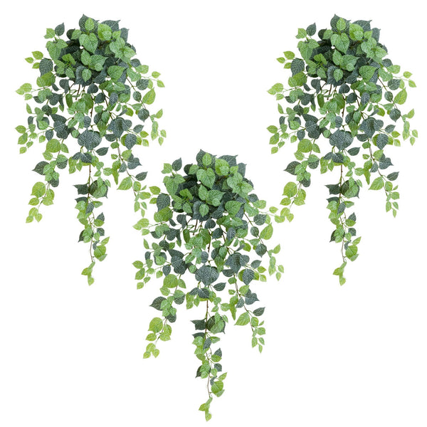 41" UV Resistant Artificial Fittonia Hanging Plant (Indoor/Outdoor) - Set of 3