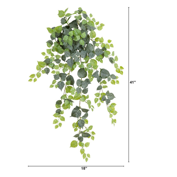 41" UV Resistant Artificial Fittonia Hanging Plant (Indoor/Outdoor) - Set of 3