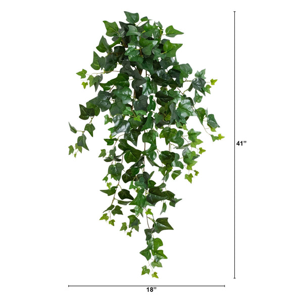 41" UV Resistant Artificial Puff Ivy Hanging Plant (Indoor/Outdoor) - Set of 3