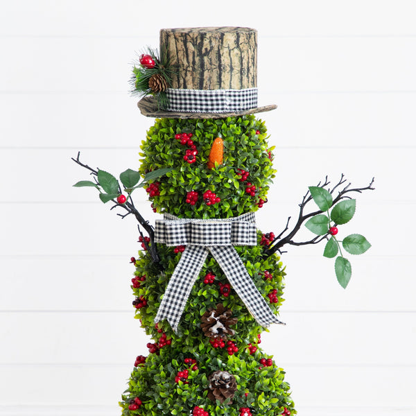 42” Pre-Lit Artificial Christmas Boxwood Snowman Topiary Tree with 45 LED Lights in Decorative Planter
