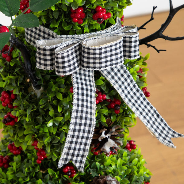 42” Pre-Lit Artificial Christmas Boxwood Snowman Topiary Tree with 45 LED Lights in Decorative Planter