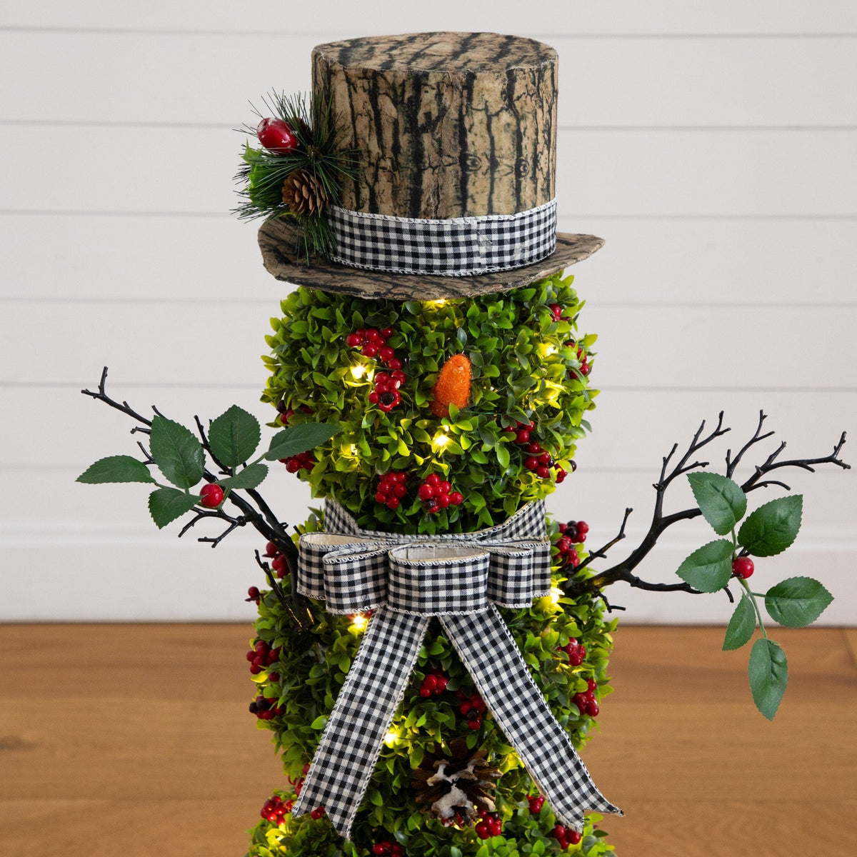42” Pre-Lit Artificial Christmas Boxwood Snowman Topiary Tree with 45 LED Lights in Decorative Planter