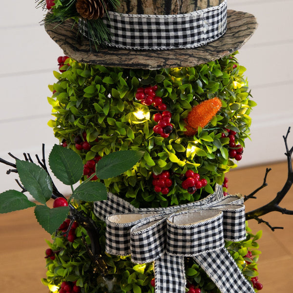 42” Pre-Lit Artificial Christmas Boxwood Snowman Topiary Tree with 45 LED Lights in Decorative Planter