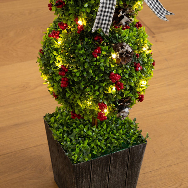 42” Pre-Lit Artificial Christmas Boxwood Snowman Topiary Tree with 45 LED Lights in Decorative Planter