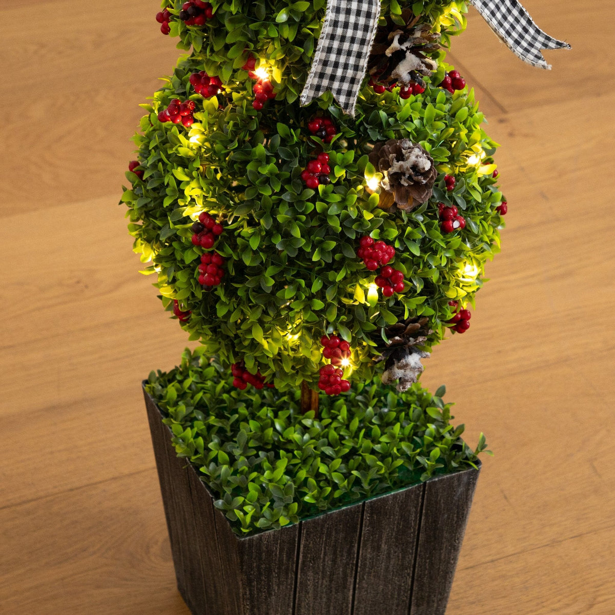 42” Pre-Lit Artificial Christmas Boxwood Snowman Topiary Tree with 45 LED Lights in Decorative Planter