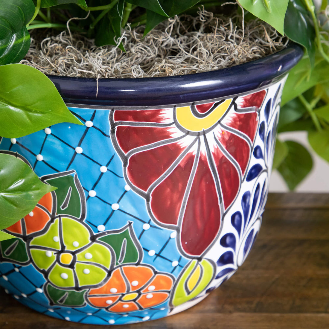 mexican pot plant Nearly Natural 42 in. UV Resistant Artificial Philodendron in Handmade Mexican Talavera Ceramic Planter (Indoor/Outdoor)