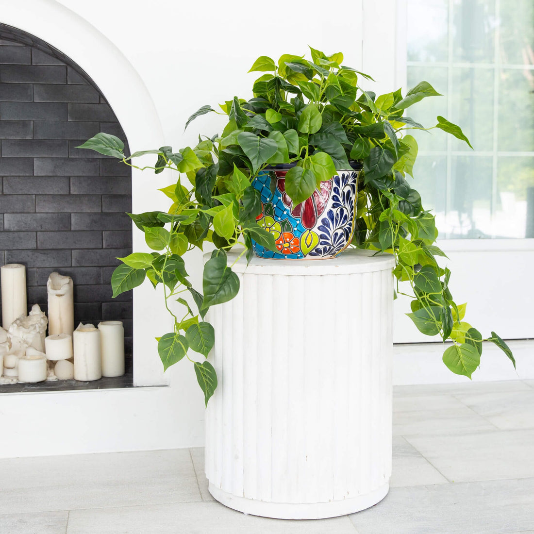 artificial outdoor plant pots 42” UV Resistant Artificial Philodendron in Handmade Mexican Talavera Ceramic Planter (Indoor/Outdoor)