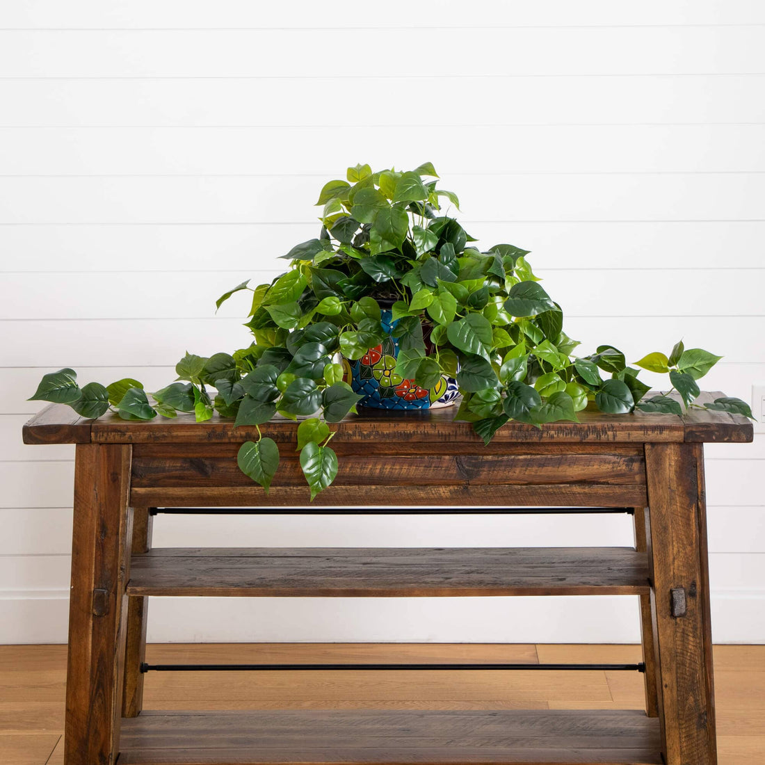 indoor mexican plants 42” UV Resistant Artificial Philodendron in Handmade Mexican Talavera  Ceramic Planter (Indoor/Outdoor)