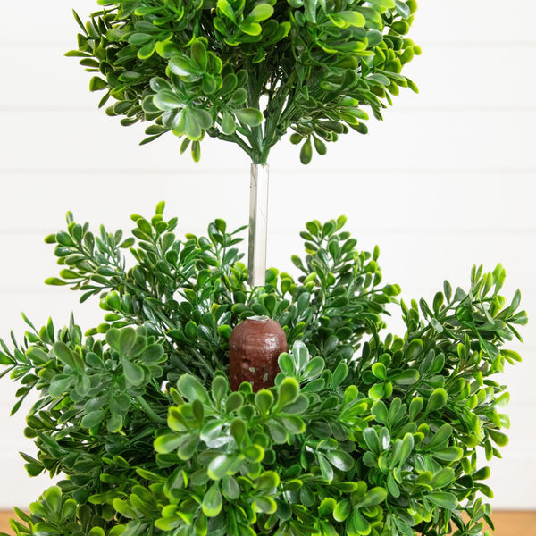 44" UV Resistant Artificial Boxwood Topiary Cone Tree in Decorative White Planter (Indoor/Outdoor)