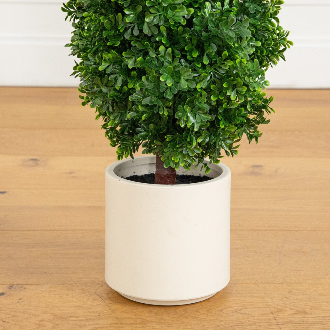 topiary potted plants 44" UV Resistant Artificial Boxwood Topiary Cone Tree in Decorative Wh – Nearly Natural